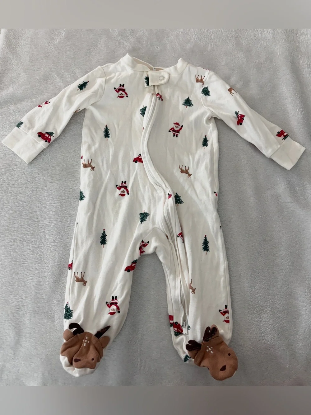 Carter's White Holiday Moose Footed One-Piece Pajamas